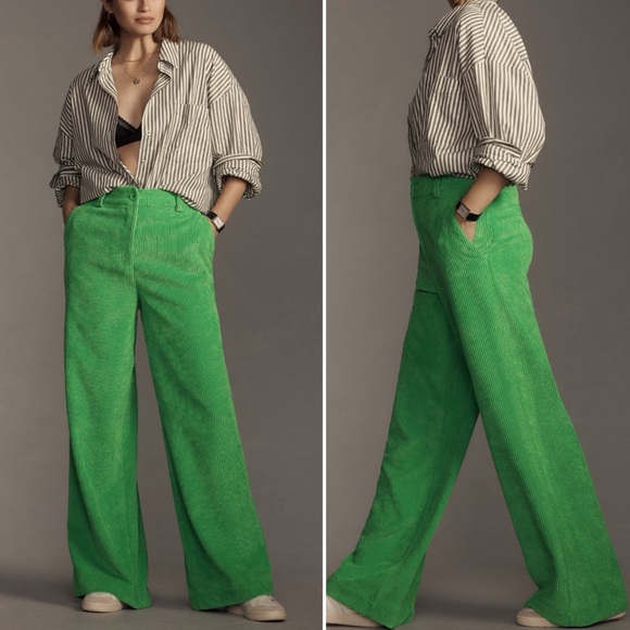 Anthropologie Pants - NWT Anthropologie Essential Antwerp Envy Corduroy Dark Green Wide Leg Pants $260